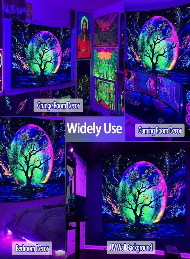 Faxdong Blacklight Moon Tapestry, UV Reactive Tree Lake Colorful Starry Night Galaxy Space Clouds Wall tapestry for Bedroom Decor 36×48 inch - Image 4